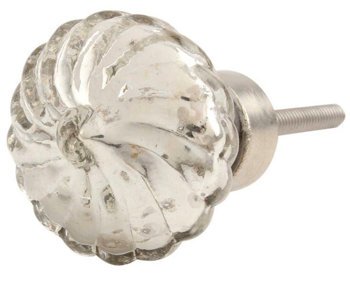 Mercury Glass Silver Stripe  Cabinet Knob, Glass Drawer Hardware, Silver Nickel Drawer Furniture Handle