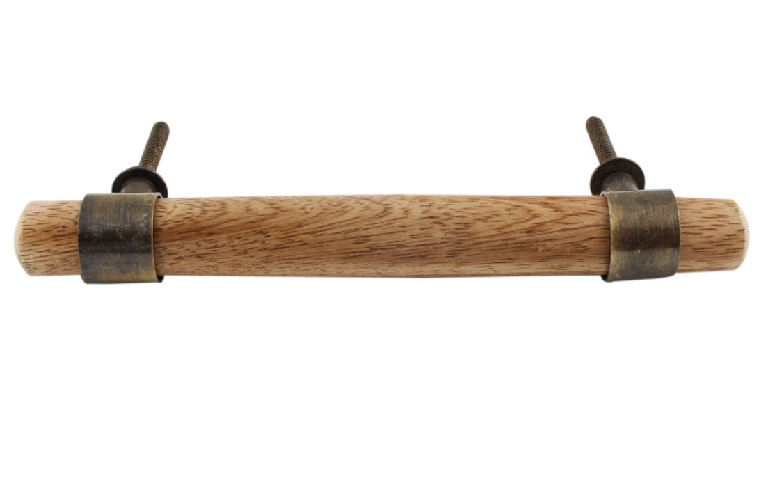 Wooden Natural T-Bar and Antique Brass Drawer Cabinet Knob and Pull, Cabinet Hardware Farmhouse Drawer Pull
