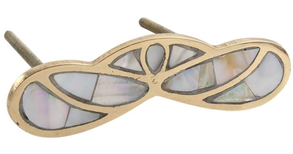 Mother of Pear and Brass "Butterfly" Cabinet Pull  & Round Sea Shell Knob, Modern Cabinet Hardware Shell Drawer Pull