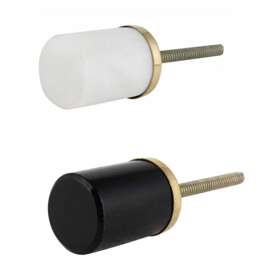 Stone & Brass  "Cylinder" White or Black With Brass Plate Cabinet Knob Modern Cabinet Hardware Farmhouse Drawer Pull
