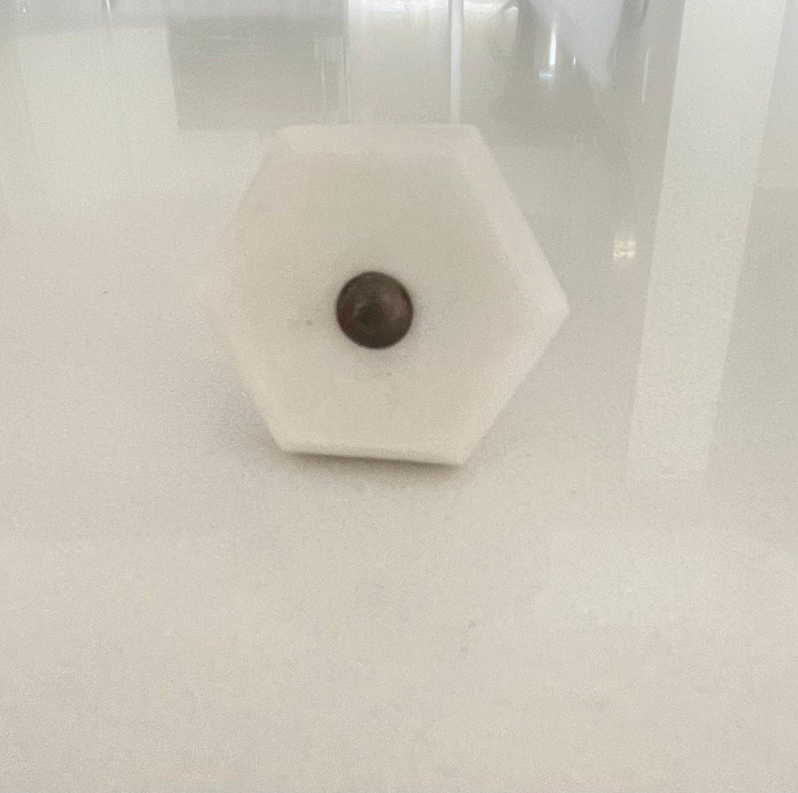 Hexagon White Unpolished Stone Drawer Knob, Modern Cabinet Hardware Farmhouse Drawer Pull