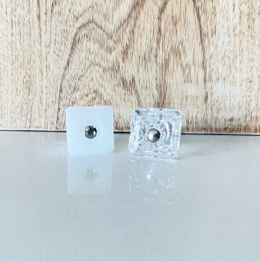 Glass Square Cabinet Knob With Nickel Bolt,  Glass Cabinet Hardware, Drawer Furniture Handle