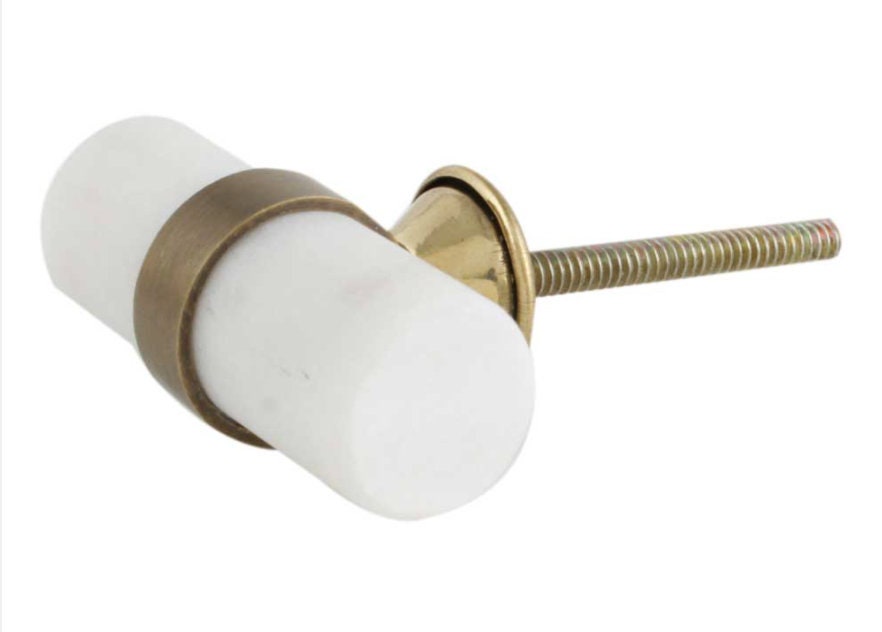 T-Knob White Stone & Antique Brass  "Lulu" Drawer Cabinet Knob, Drawer Furniture Pulls.