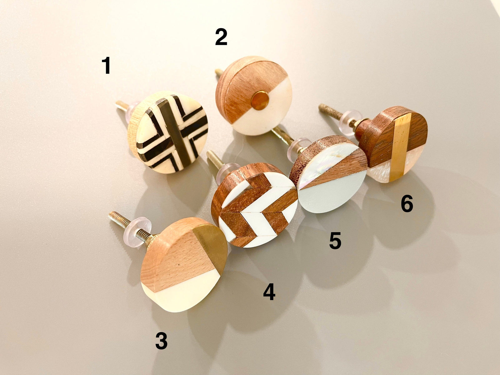 Wooden Knobs Combine with Stone-Bone-Brass- Resin Round Shape Varieties Cabinet Knobs, Natural Drawer Hardware