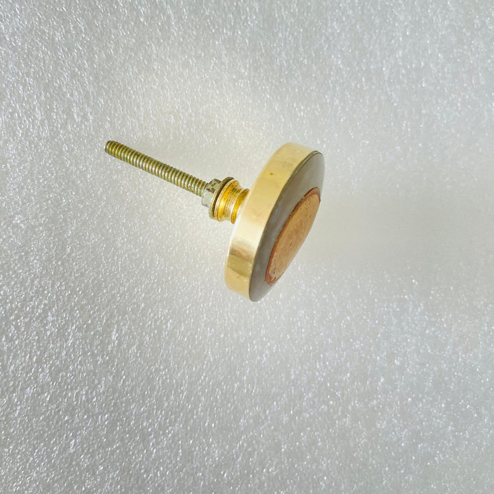 Wooden with Resin and Brass Base Plate Round Cabinet Knob, Modern Cabinet Hardware Farmhouse Drawer Pull