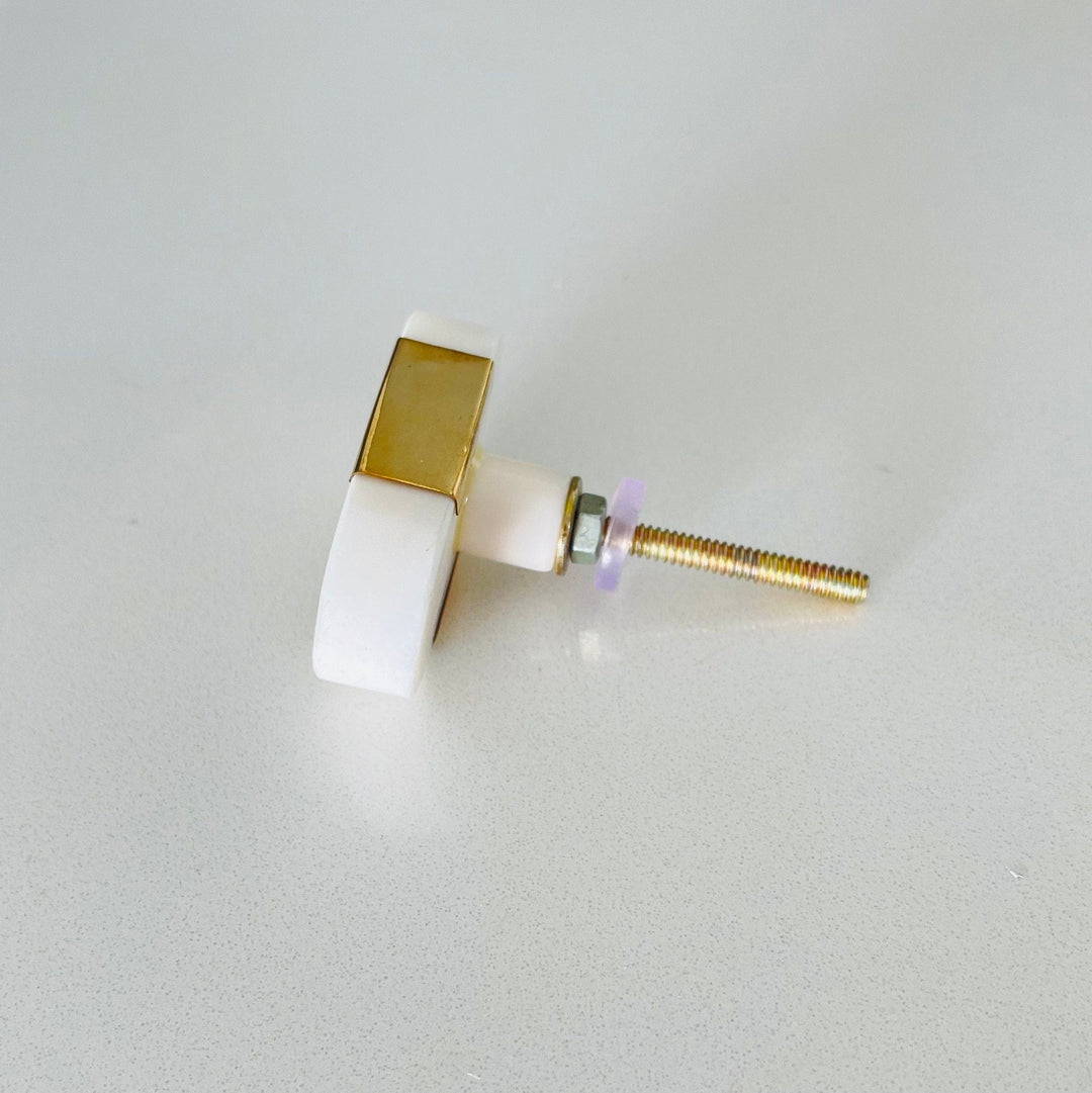 Brass and White-off Marble "Oval" Cabinet Knob, Modern Cabinet Hardware Farmhouse Drawer Pull