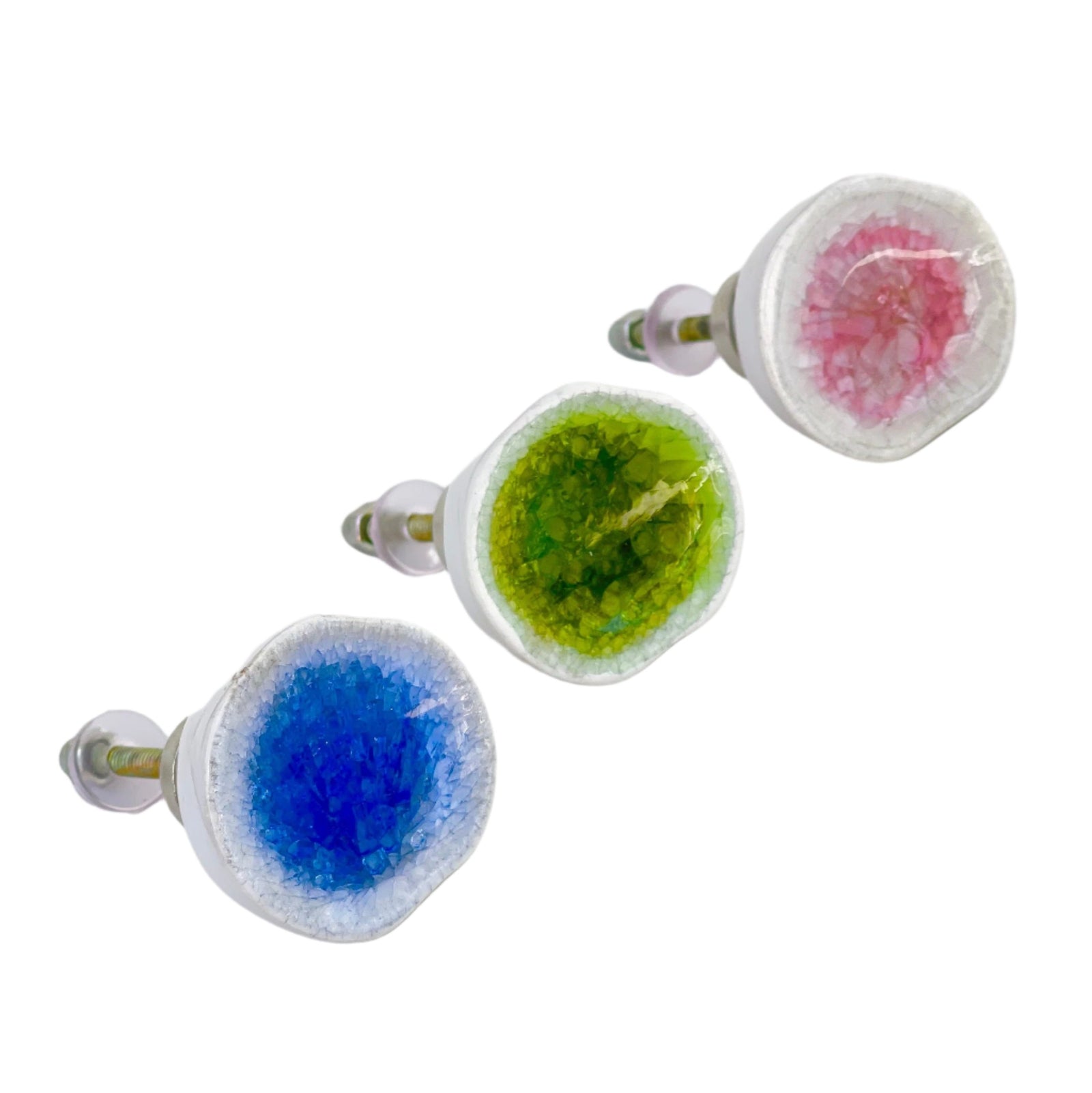 Ceramic Glass Crackle Detail Knob Pink, Blue  and Green Accent Drawer Knob, Modern Cabinet Hardware Farmhouse