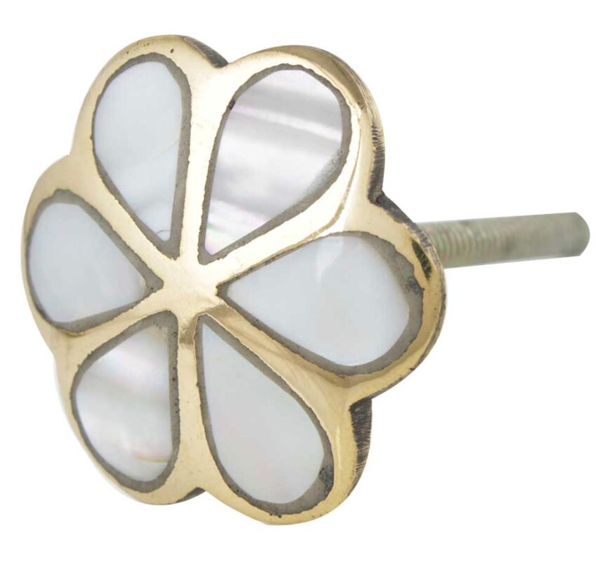 Mother of Pearl and Brass "Chamomile" Shell Cabinet Drawer Knob, Modern Cabinet Hardware Shell Drawer Pull