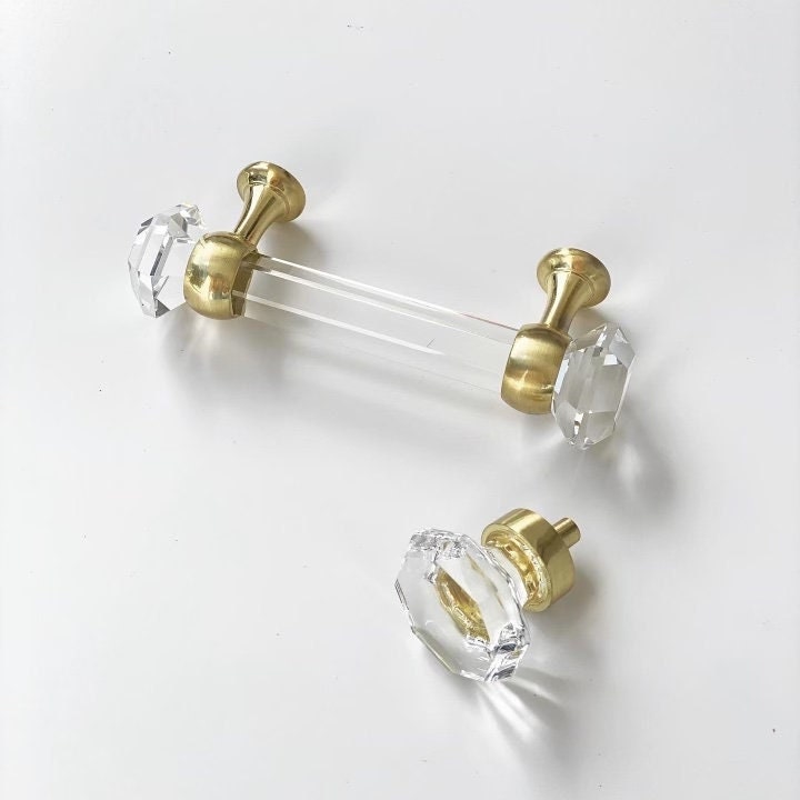 Brushed Brass Glass Octagon Cabinet Knob and Drawer Pull | Cabinet Hardware, Drawer Furniture Handle