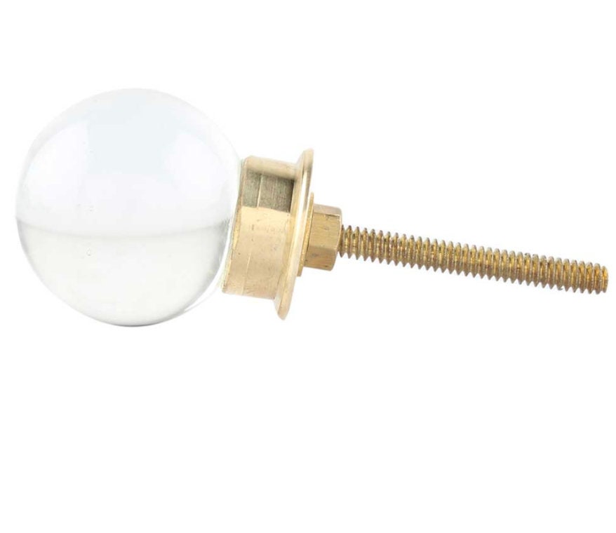 Glass Clear Round Big & Small "Melly" Cabinet Knob w/ brass base. Glass Cabinet Hardware, Drawer Furniture Handle