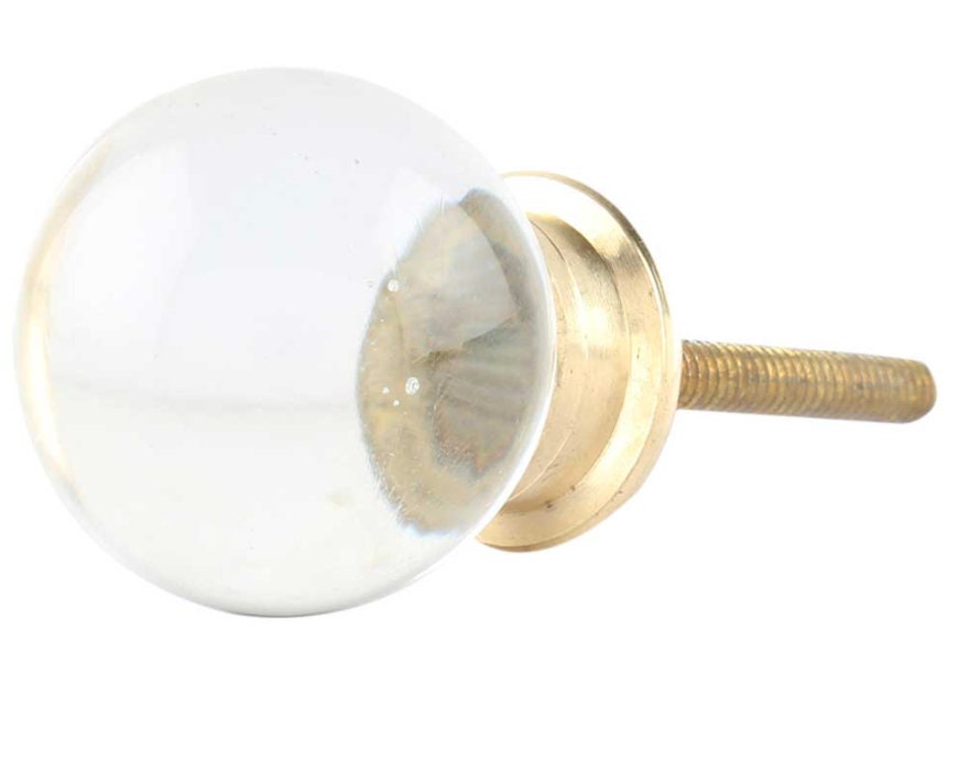 Glass Clear Round Big & Small "Melly" Cabinet Knob w/ brass base. Glass Cabinet Hardware, Drawer Furniture Handle