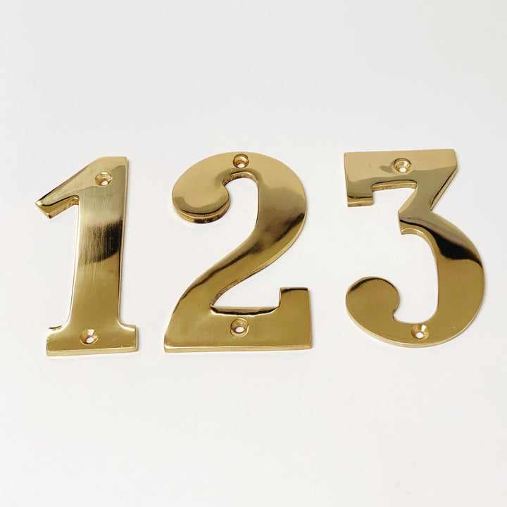 Solid Polished Brass 4" House Door Numbers - Purdy Hardware - 