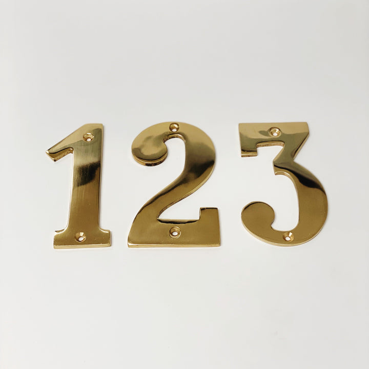 Solid Polished Brass 4" House Door Numbers - Purdy Hardware - 