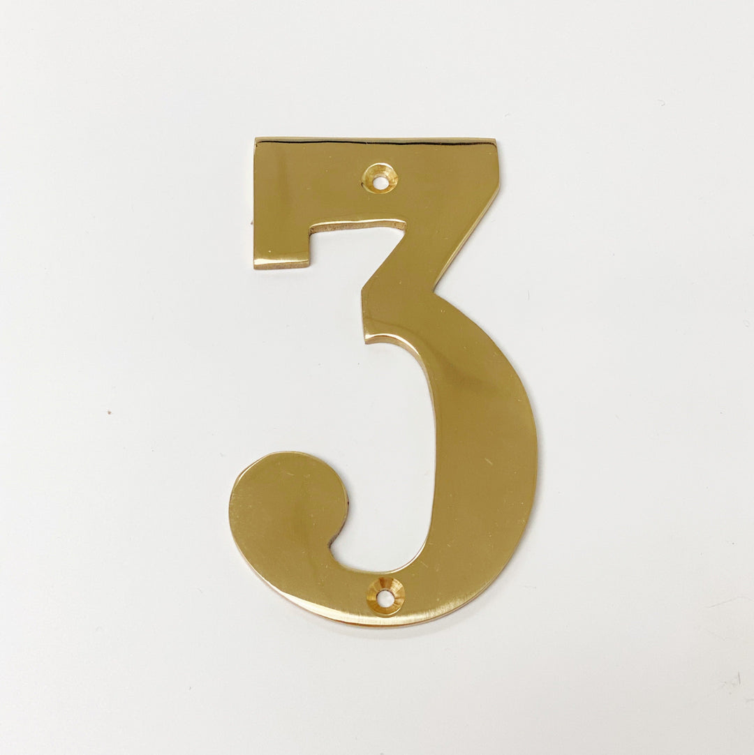 Solid Polished Brass 4" House Door Numbers - Purdy Hardware - 