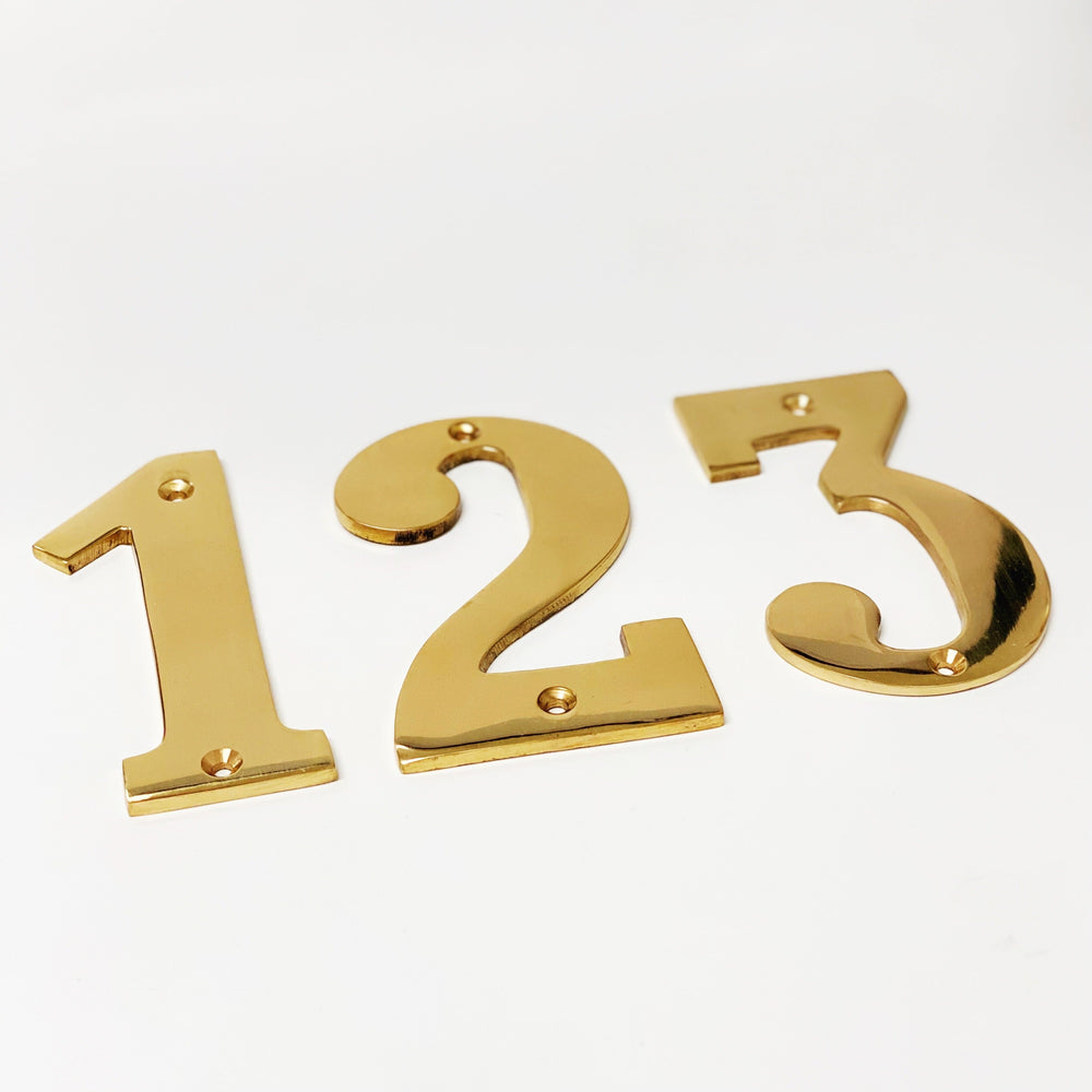 Solid Polished Brass 4" House Door Numbers - Purdy Hardware - 