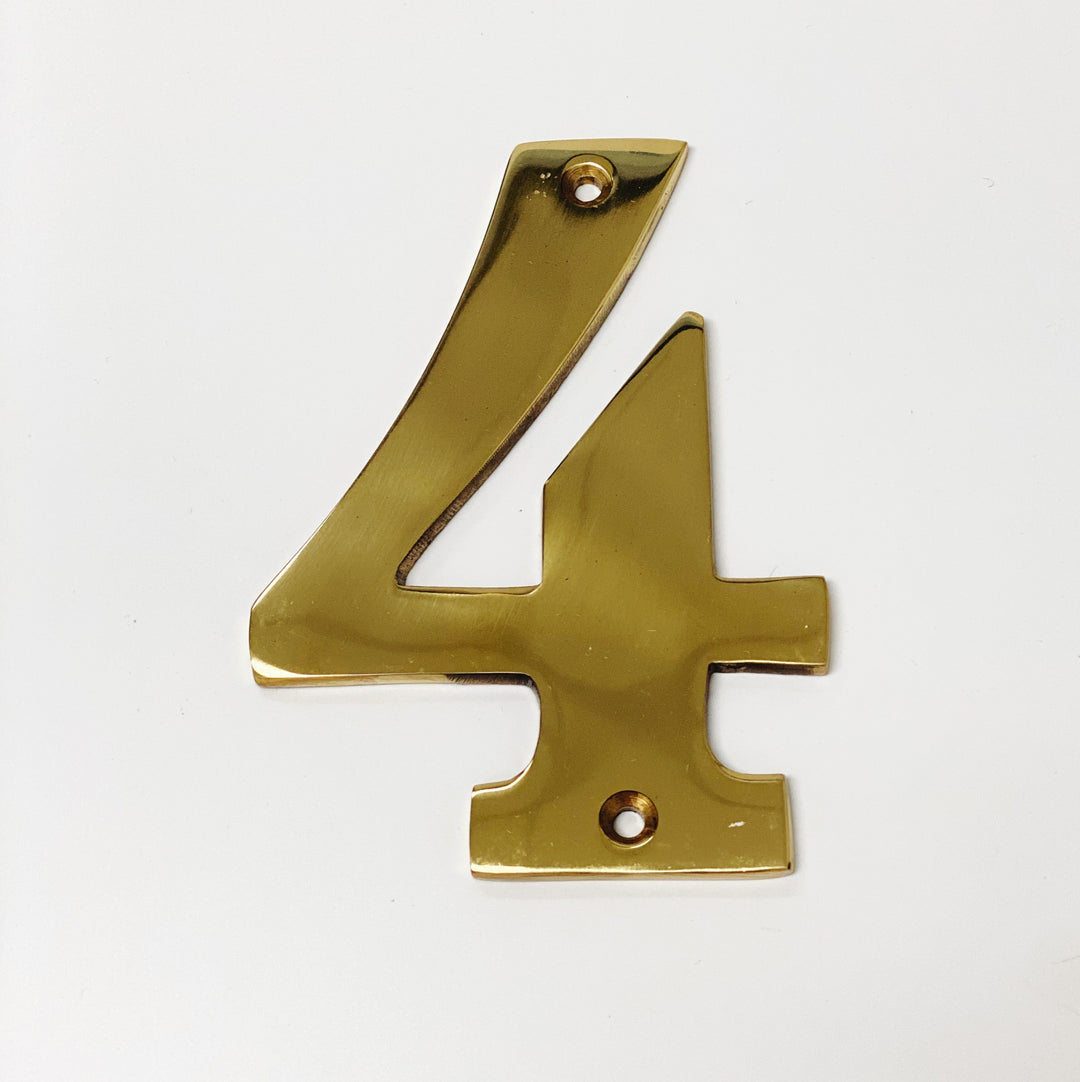 Solid Polished Brass 4" House Door Numbers - Purdy Hardware - 