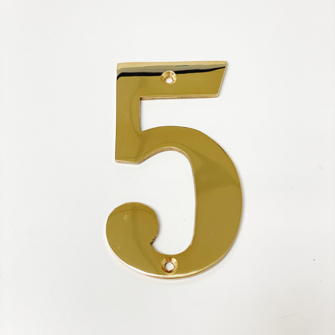 Solid Polished Brass 4" House Door Numbers - Purdy Hardware - 